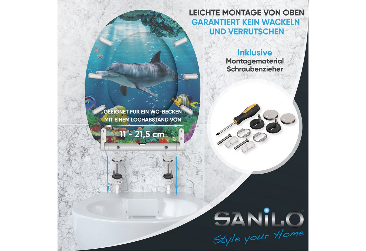 Sanilo WC-Sitz mit Absenkautomatik, viele Toilettendeckel direkt vom Hersteller, hochwertig, abnehmbar, leichte Montage von oben, mit Schraubenzieher – Bild 5 von 5