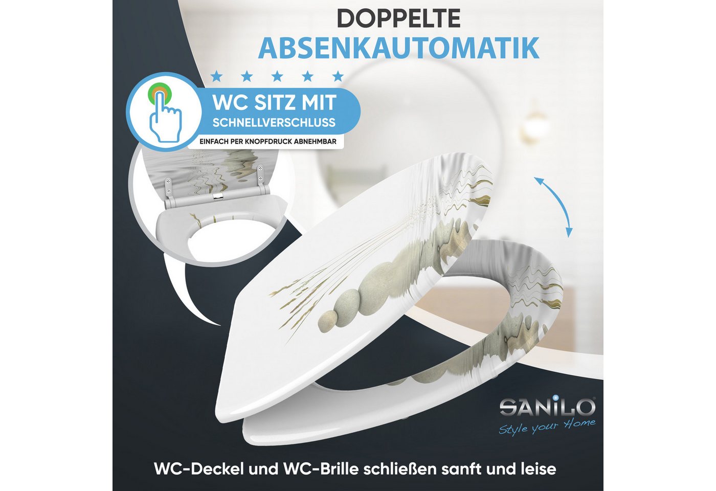 Sanilo WC-Sitz mit Absenkautomatik, viele Toilettendeckel direkt vom Hersteller, hochwertig, abnehmbar, leichte Montage von oben, mit Schraubenzieher – Bild 3 von 5