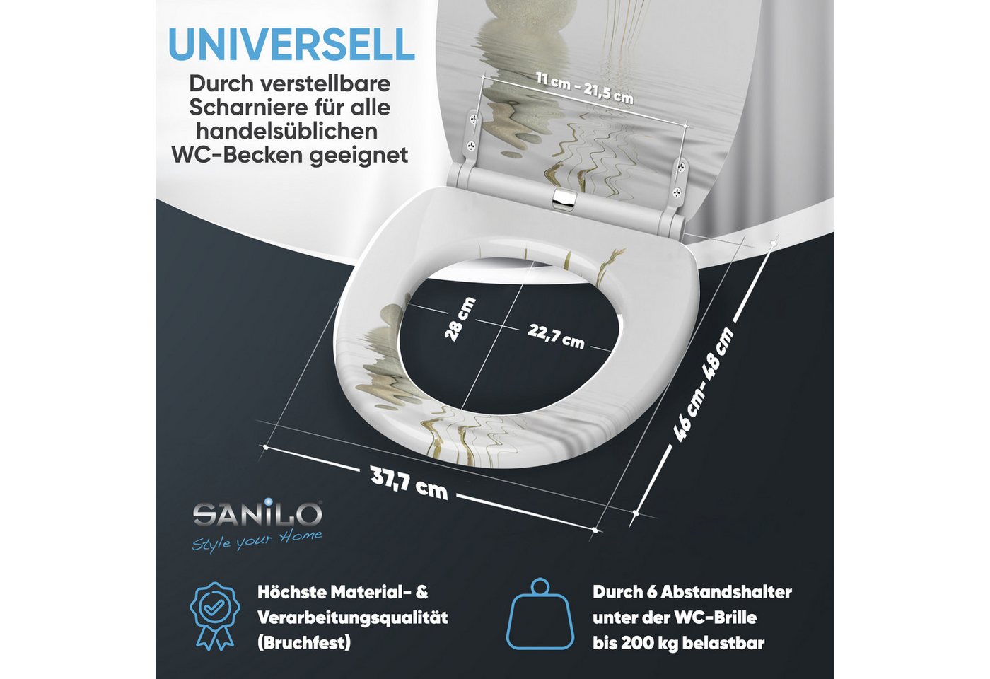 Sanilo WC-Sitz mit Absenkautomatik, viele Toilettendeckel direkt vom Hersteller, hochwertig, abnehmbar, leichte Montage von oben, mit Schraubenzieher – Bild 4 von 5