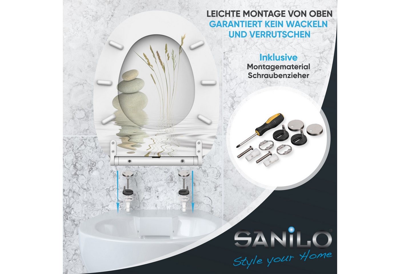 Sanilo WC-Sitz mit Absenkautomatik, viele Toilettendeckel direkt vom Hersteller, hochwertig, abnehmbar, leichte Montage von oben, mit Schraubenzieher – Bild 5 von 5