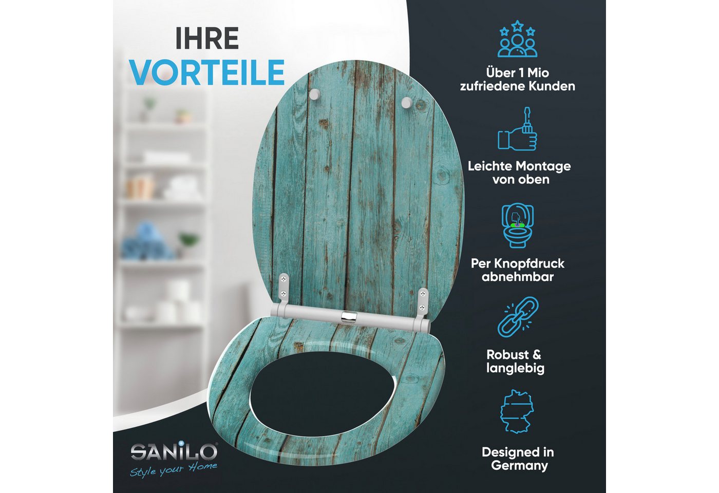 Sanilo WC-Sitz mit Absenkautomatik, viele Toilettendeckel direkt vom Hersteller, hochwertig, abnehmbar, leichte Montage von oben, mit Schraubenzieher – Bild 2 von 5