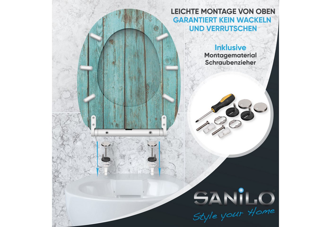 Sanilo WC-Sitz mit Absenkautomatik, viele Toilettendeckel direkt vom Hersteller, hochwertig, abnehmbar, leichte Montage von oben, mit Schraubenzieher – Bild 5 von 5