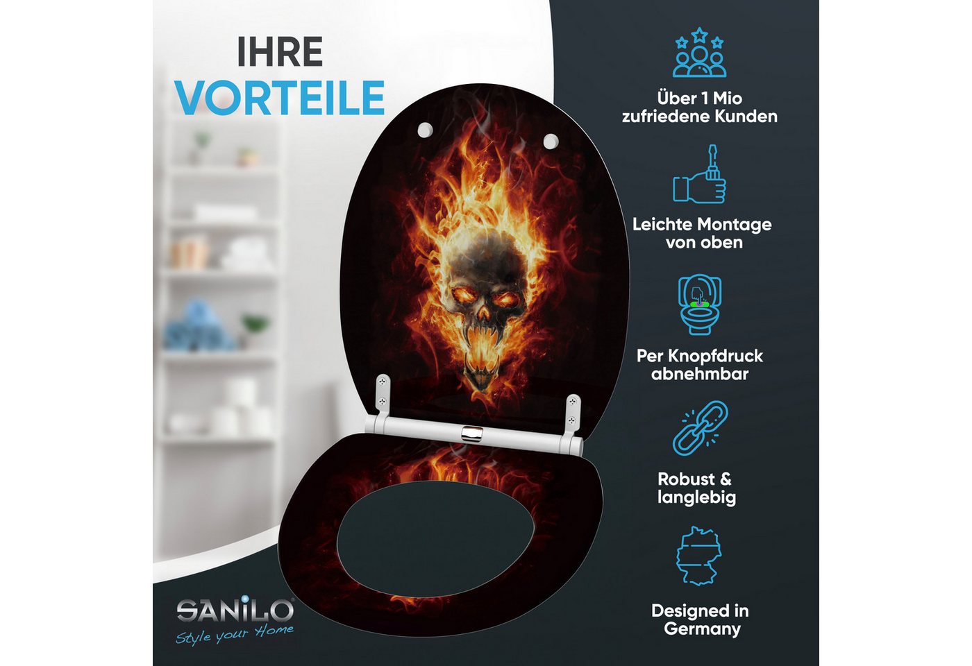Sanilo WC-Sitz mit Absenkautomatik, viele Toilettendeckel direkt vom Hersteller, hochwertig, abnehmbar, leichte Montage von oben, mit Schraubenzieher – Bild 2 von 5