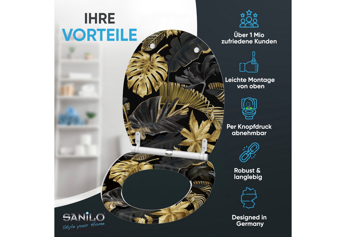 Sanilo WC-Sitz mit Absenkautomatik, viele Toilettendeckel direkt vom Hersteller, hochwertig, abnehmbar, leichte Montage von oben, mit Schraubenzieher – Bild 2 von 5