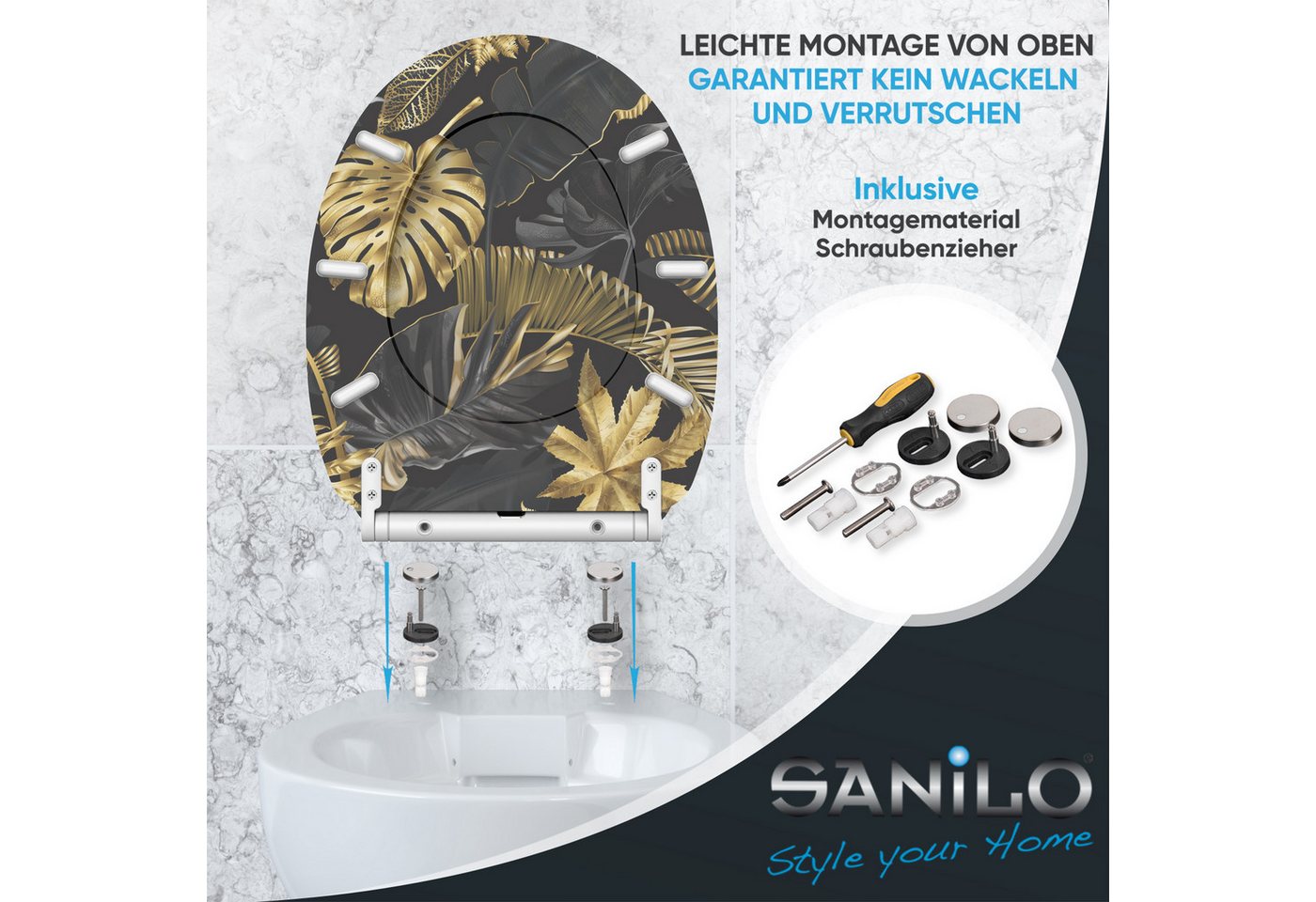 Sanilo WC-Sitz mit Absenkautomatik, viele Toilettendeckel direkt vom Hersteller, hochwertig, abnehmbar, leichte Montage von oben, mit Schraubenzieher – Bild 5 von 5