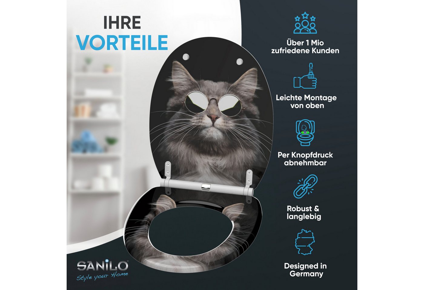 Sanilo WC-Sitz mit Absenkautomatik, viele Toilettendeckel direkt vom Hersteller, hochwertig, abnehmbar, leichte Montage von oben, mit Schraubenzieher – Bild 2 von 5