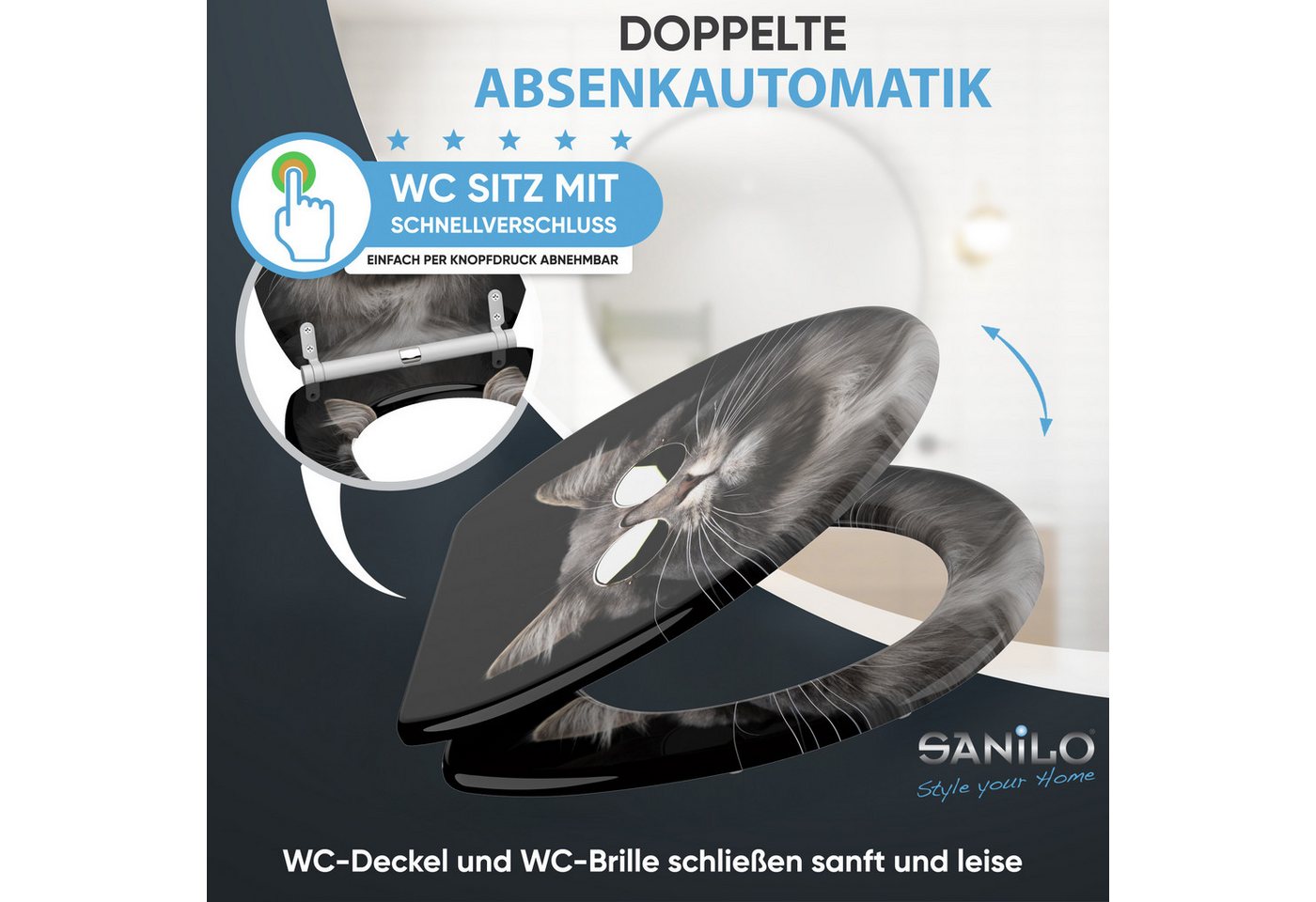 Sanilo WC-Sitz mit Absenkautomatik, viele Toilettendeckel direkt vom Hersteller, hochwertig, abnehmbar, leichte Montage von oben, mit Schraubenzieher – Bild 3 von 5