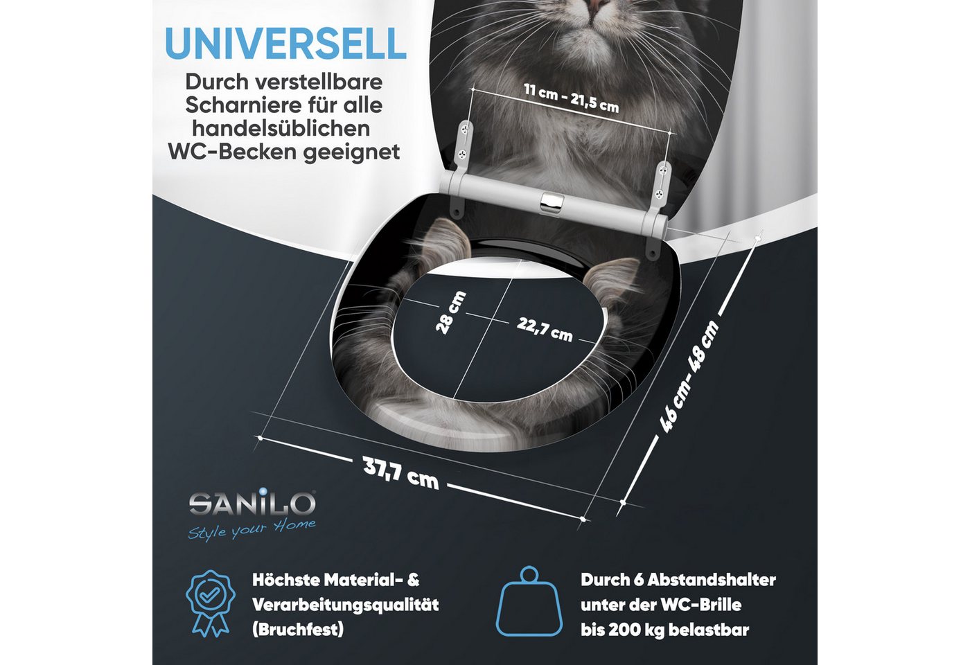 Sanilo WC-Sitz mit Absenkautomatik, viele Toilettendeckel direkt vom Hersteller, hochwertig, abnehmbar, leichte Montage von oben, mit Schraubenzieher – Bild 4 von 5