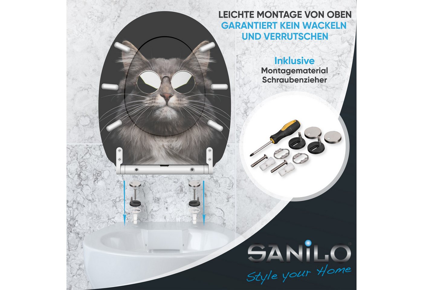 Sanilo WC-Sitz mit Absenkautomatik, viele Toilettendeckel direkt vom Hersteller, hochwertig, abnehmbar, leichte Montage von oben, mit Schraubenzieher – Bild 5 von 5