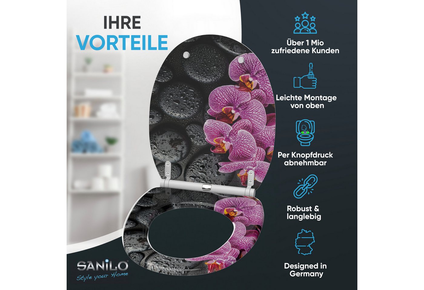 Sanilo WC-Sitz mit Absenkautomatik, viele Toilettendeckel direkt vom Hersteller, hochwertig, abnehmbar, leichte Montage von oben, mit Schraubenzieher – Bild 2 von 5