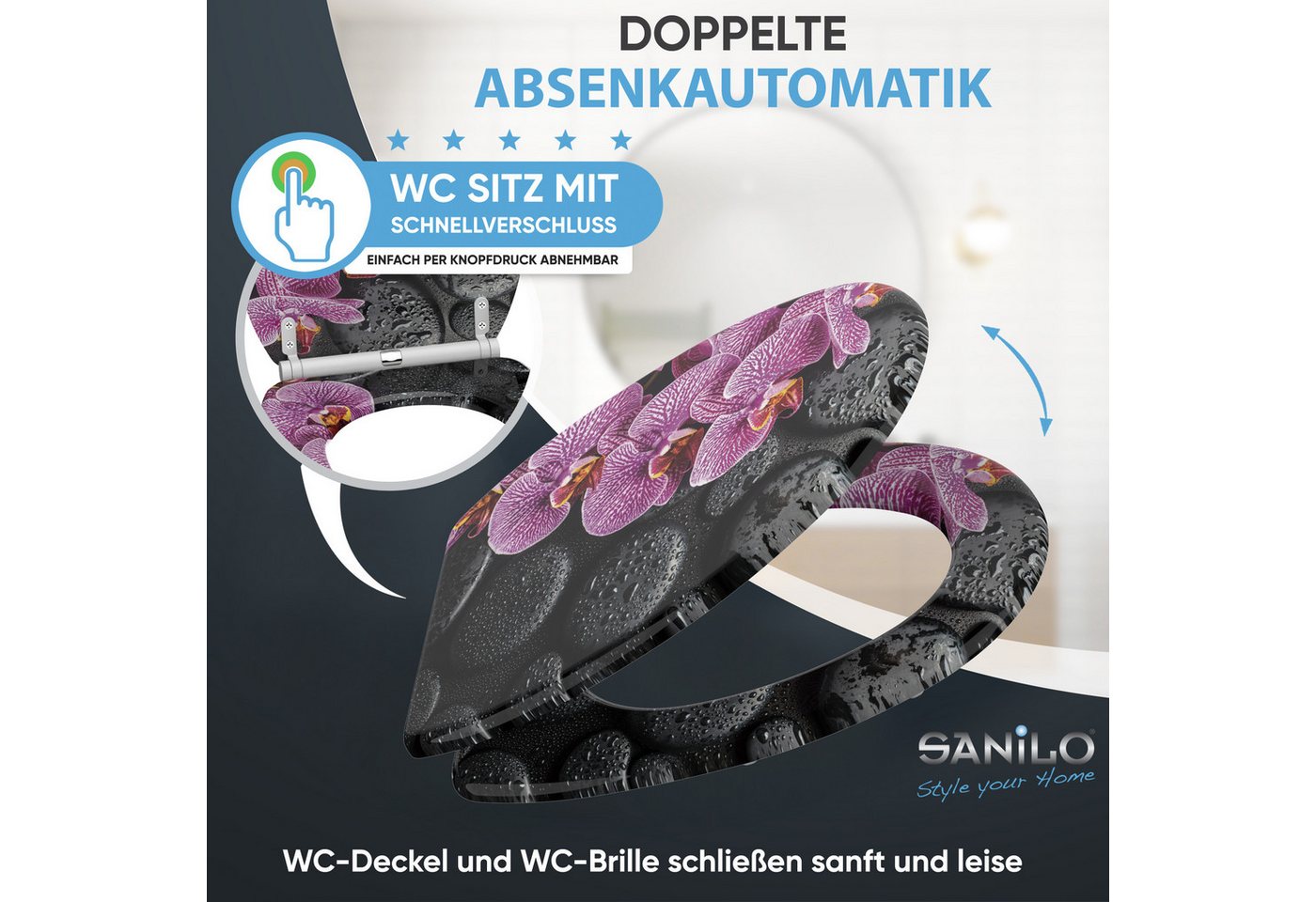 Sanilo WC-Sitz mit Absenkautomatik, viele Toilettendeckel direkt vom Hersteller, hochwertig, abnehmbar, leichte Montage von oben, mit Schraubenzieher – Bild 3 von 5