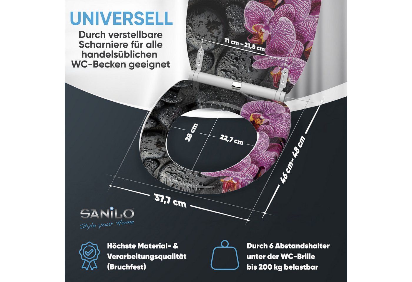 Sanilo WC-Sitz mit Absenkautomatik, viele Toilettendeckel direkt vom Hersteller, hochwertig, abnehmbar, leichte Montage von oben, mit Schraubenzieher – Bild 4 von 5