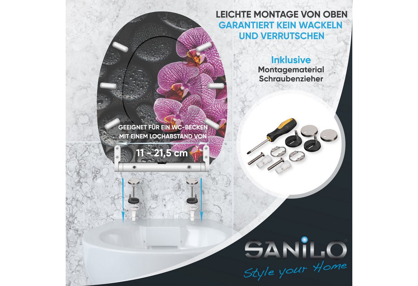 Sanilo WC-Sitz mit Absenkautomatik, viele Toilettendeckel direkt vom Hersteller, hochwertig, abnehmbar, leichte Montage von oben, mit Schraubenzieher – Bild 5 von 5