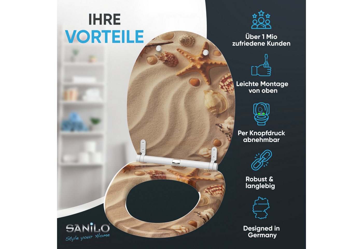 Sanilo WC-Sitz mit Absenkautomatik, viele Toilettendeckel direkt vom Hersteller, hochwertig, abnehmbar, leichte Montage von oben, mit Schraubenzieher – Bild 2 von 5