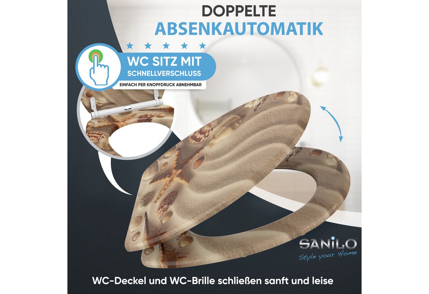 Sanilo WC-Sitz mit Absenkautomatik, viele Toilettendeckel direkt vom Hersteller, hochwertig, abnehmbar, leichte Montage von oben, mit Schraubenzieher – Bild 3 von 5