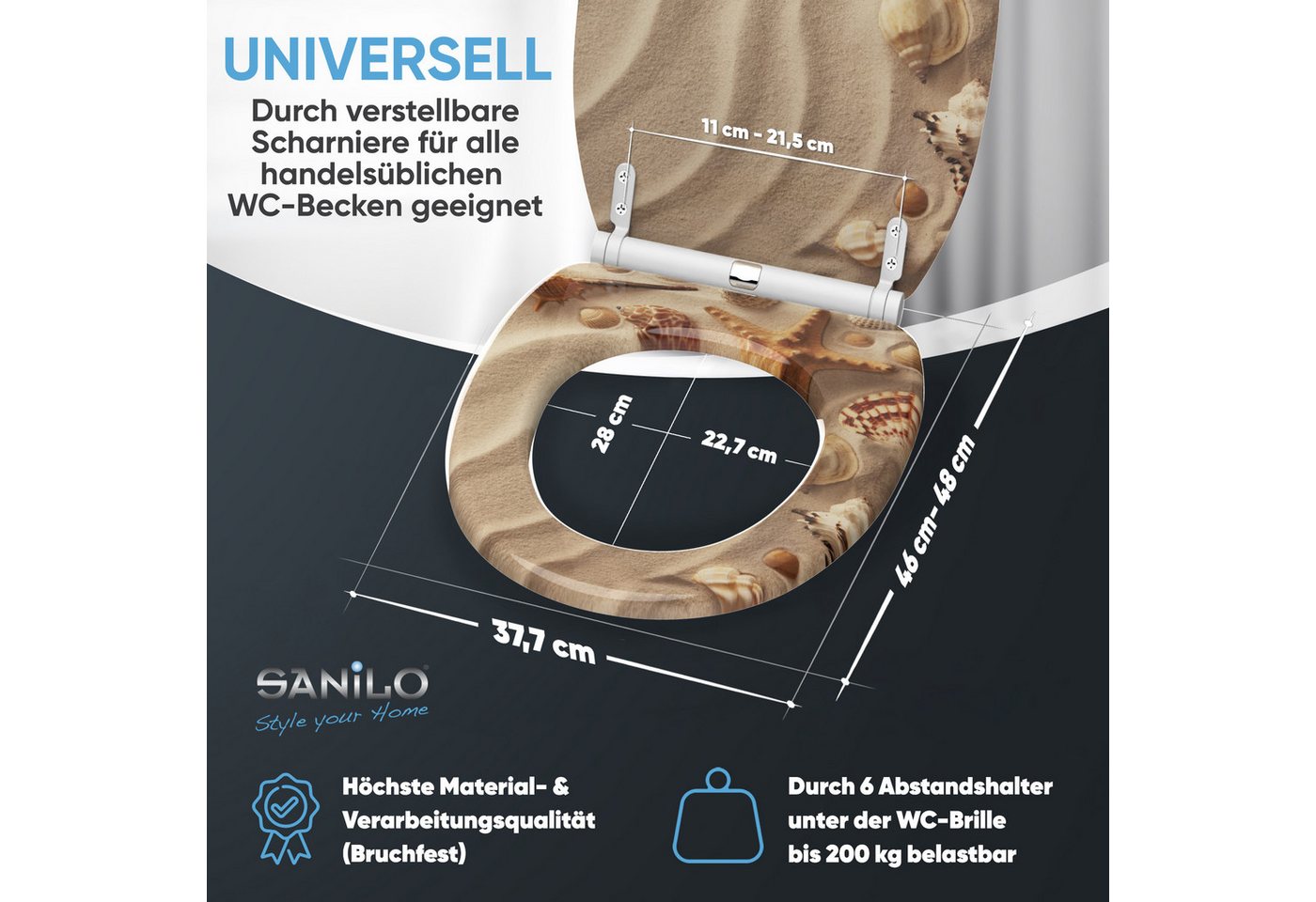 Sanilo WC-Sitz mit Absenkautomatik, viele Toilettendeckel direkt vom Hersteller, hochwertig, abnehmbar, leichte Montage von oben, mit Schraubenzieher – Bild 4 von 5