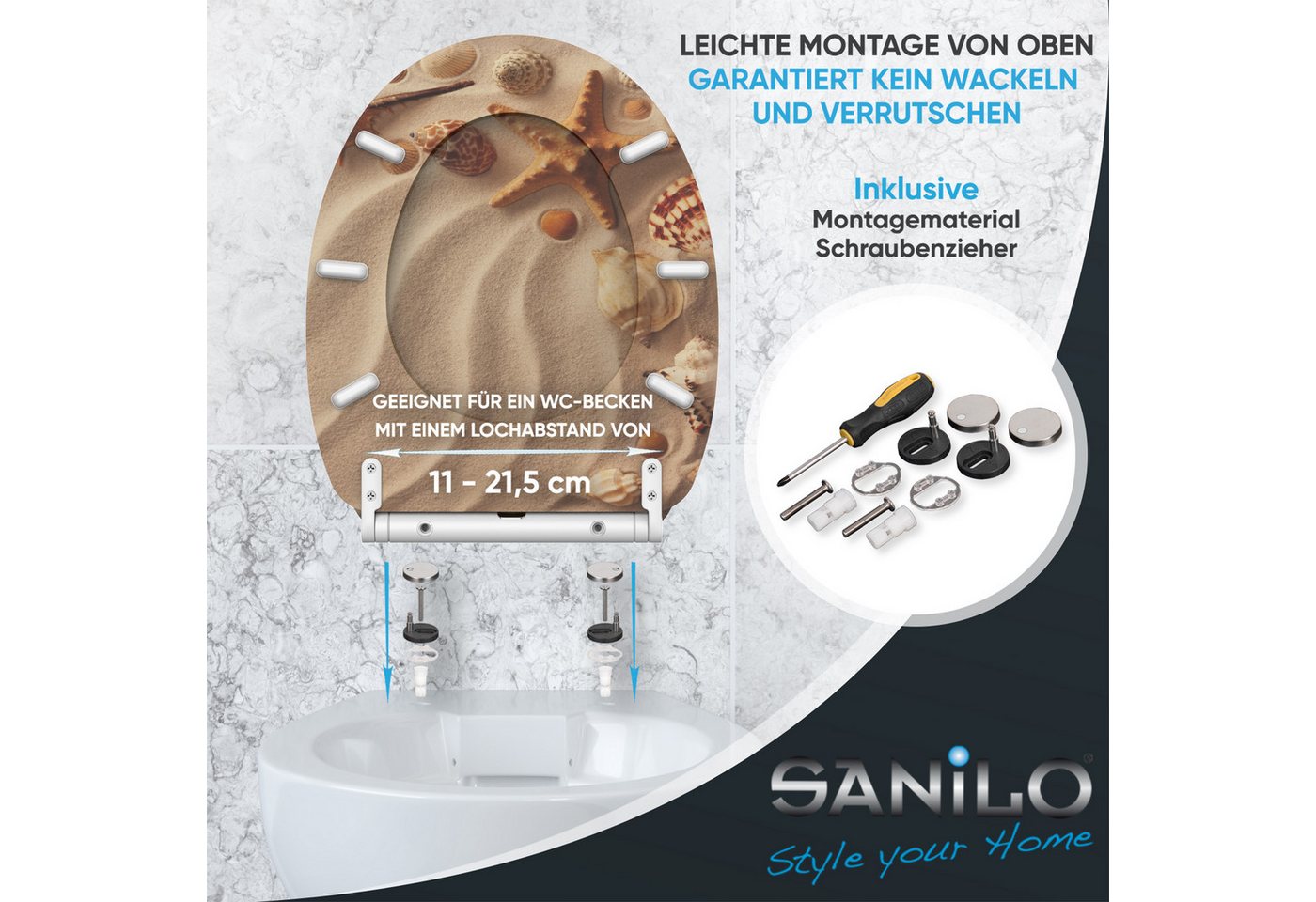 Sanilo WC-Sitz mit Absenkautomatik, viele Toilettendeckel direkt vom Hersteller, hochwertig, abnehmbar, leichte Montage von oben, mit Schraubenzieher – Bild 5 von 5