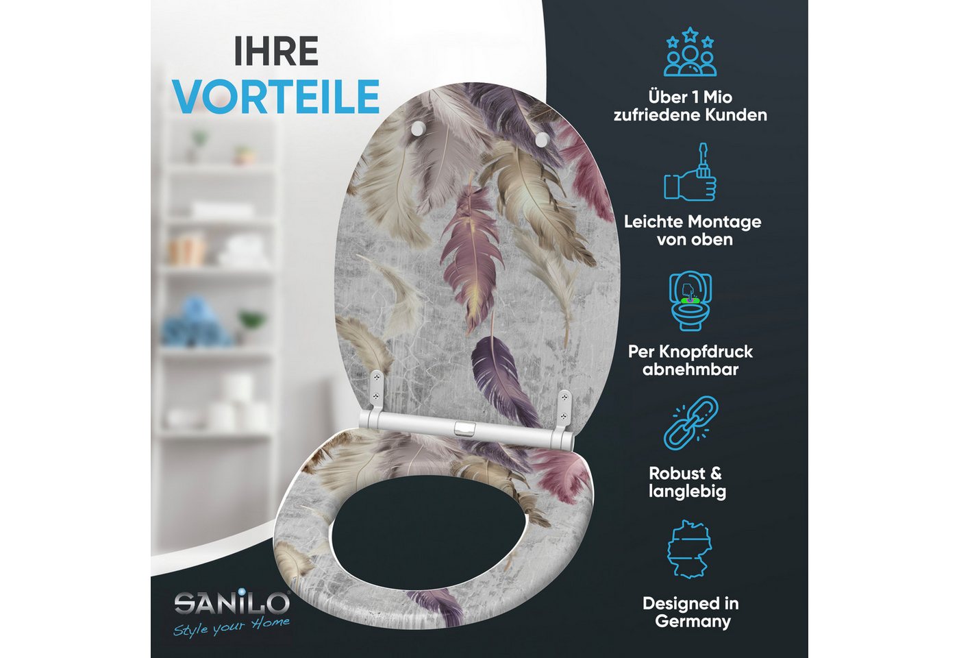 Sanilo WC-Sitz mit Absenkautomatik, viele Toilettendeckel direkt vom Hersteller, hochwertig, abnehmbar, leichte Montage von oben, mit Schraubenzieher – Bild 2 von 5