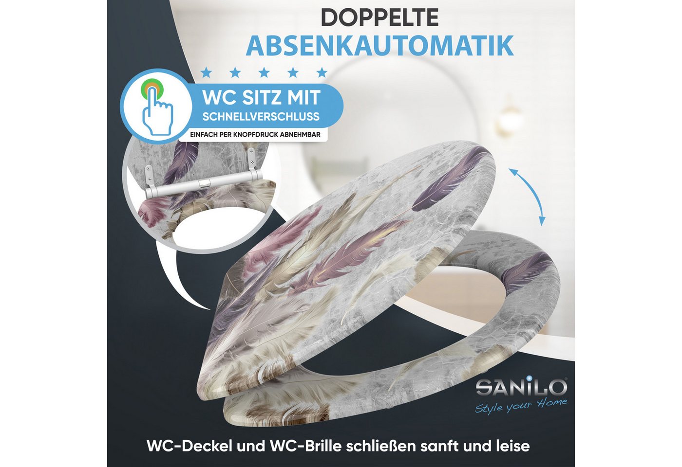 Sanilo WC-Sitz mit Absenkautomatik, viele Toilettendeckel direkt vom Hersteller, hochwertig, abnehmbar, leichte Montage von oben, mit Schraubenzieher – Bild 3 von 5