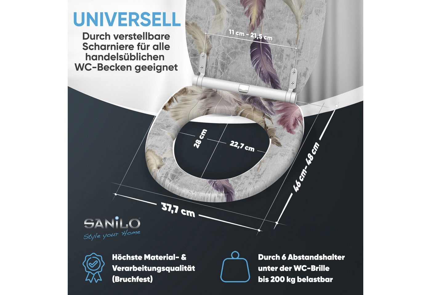 Sanilo WC-Sitz mit Absenkautomatik, viele Toilettendeckel direkt vom Hersteller, hochwertig, abnehmbar, leichte Montage von oben, mit Schraubenzieher – Bild 4 von 5
