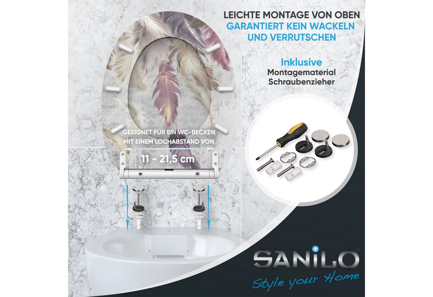 Sanilo WC-Sitz mit Absenkautomatik, viele Toilettendeckel direkt vom Hersteller, hochwertig, abnehmbar, leichte Montage von oben, mit Schraubenzieher – Bild 5 von 5