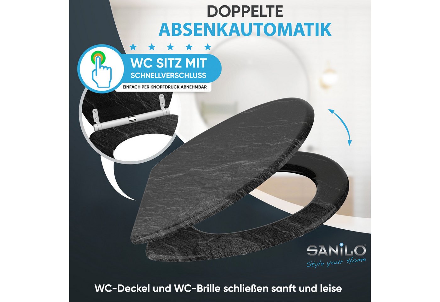Sanilo WC-Sitz mit Absenkautomatik, viele Toilettendeckel direkt vom Hersteller, hochwertig, abnehmbar, leichte Montage von oben, mit Schraubenzieher – Bild 3 von 5