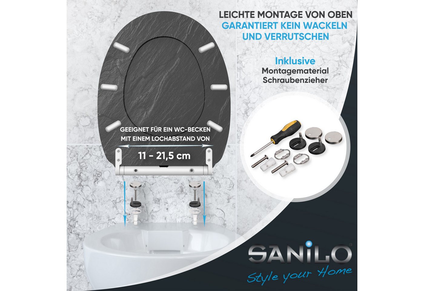 Sanilo WC-Sitz mit Absenkautomatik, viele Toilettendeckel direkt vom Hersteller, hochwertig, abnehmbar, leichte Montage von oben, mit Schraubenzieher – Bild 5 von 5