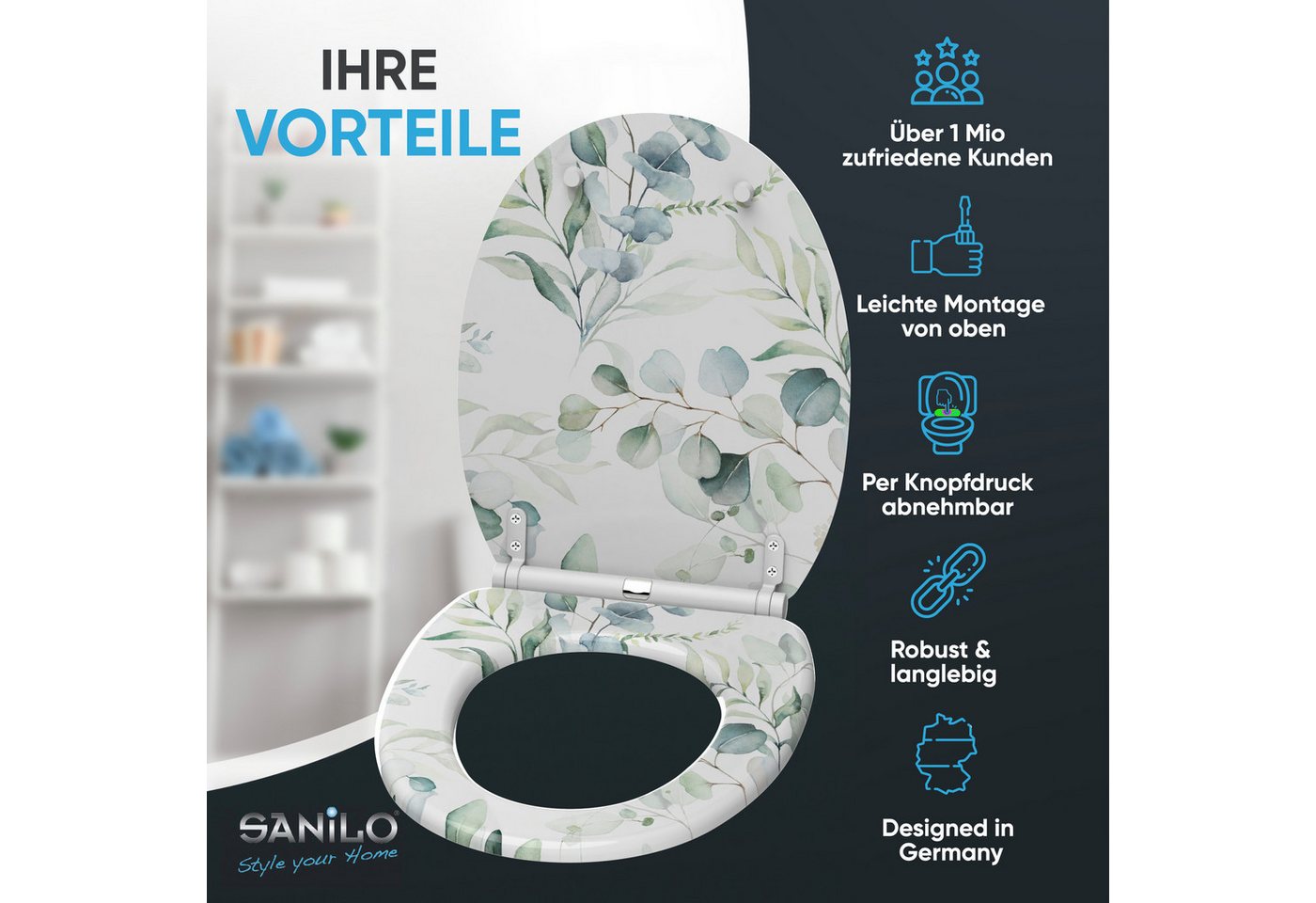 Sanilo WC-Sitz mit Absenkautomatik, viele Toilettendeckel direkt vom Hersteller, hochwertig, abnehmbar, leichte Montage von oben, mit Schraubenzieher – Bild 2 von 5