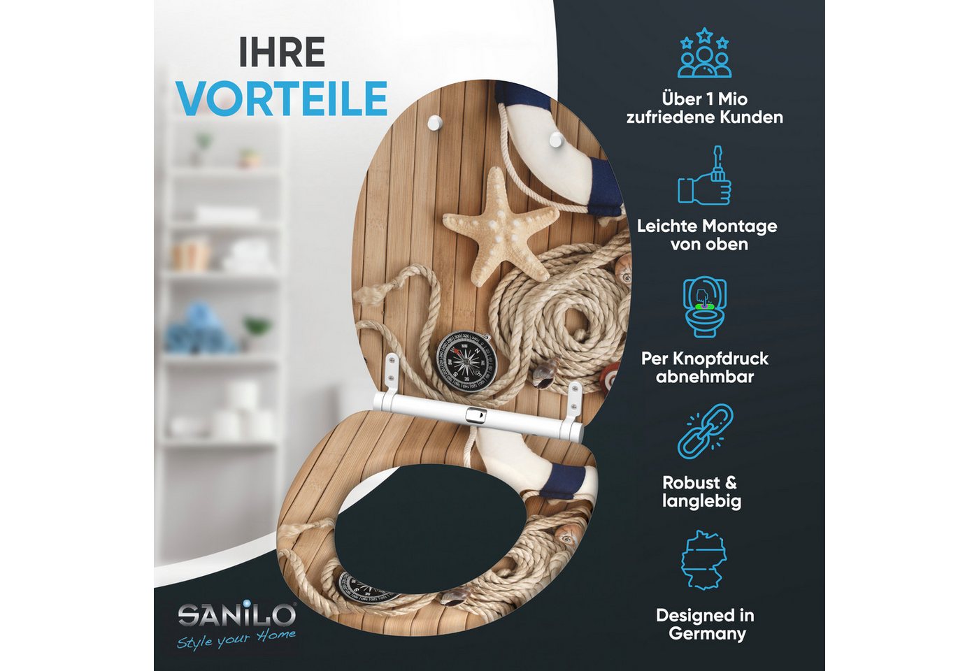 Sanilo WC-Sitz mit Absenkautomatik, viele Toilettendeckel direkt vom Hersteller, hochwertig, abnehmbar, leichte Montage von oben, mit Schraubenzieher – Bild 2 von 5