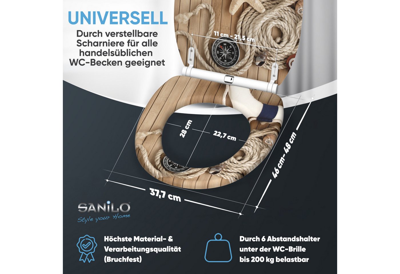 Sanilo WC-Sitz mit Absenkautomatik, viele Toilettendeckel direkt vom Hersteller, hochwertig, abnehmbar, leichte Montage von oben, mit Schraubenzieher – Bild 4 von 5