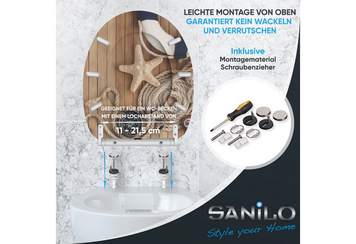 Sanilo WC-Sitz mit Absenkautomatik, viele Toilettendeckel direkt vom Hersteller, hochwertig, abnehmbar, leichte Montage von oben, mit Schraubenzieher – Bild 5 von 5