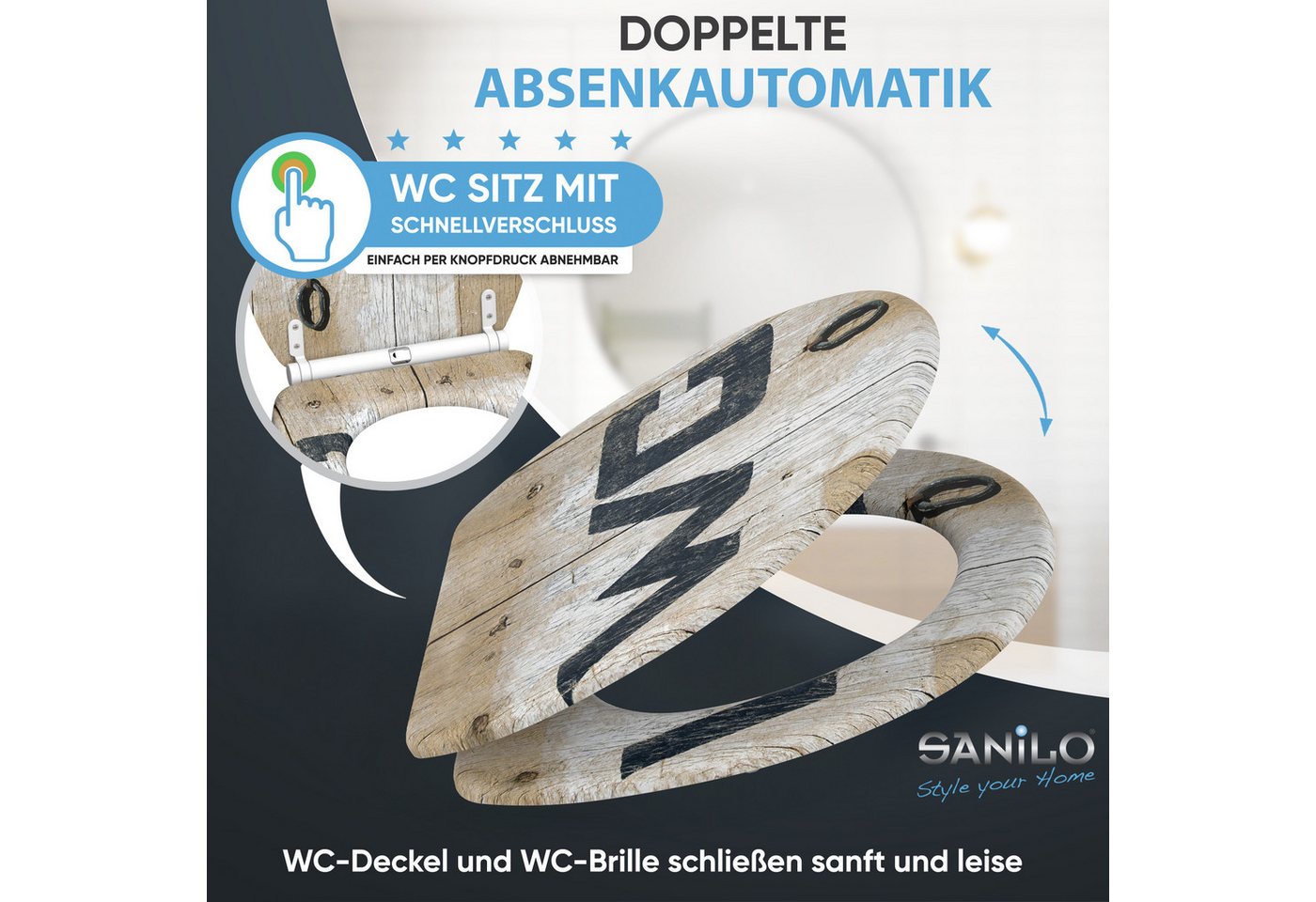 Sanilo WC-Sitz Old Style mit Absenkautomatik & Quick Release, Premium Toilettendeckel, abnehmbar, leichte Montage von oben – Bild 3 von 5