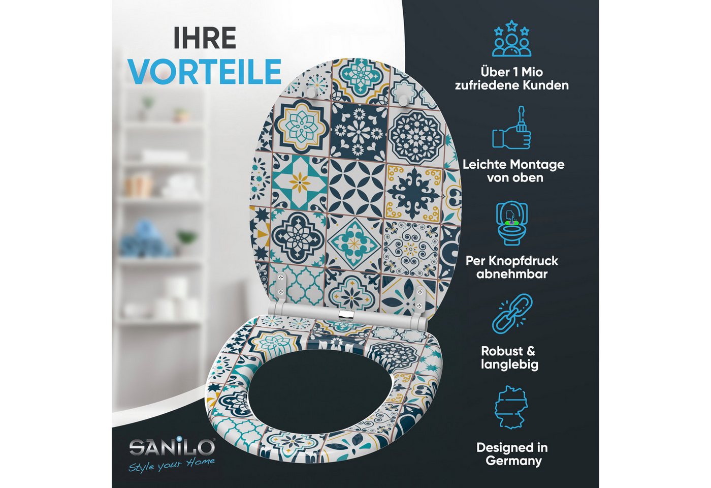 Sanilo WC-Sitz Palazzo mit Absenkautomatik & Quick Release, hochwertig, abnehmbar, leichte Montage von oben, mit Schraubenzieher – Bild 2 von 5