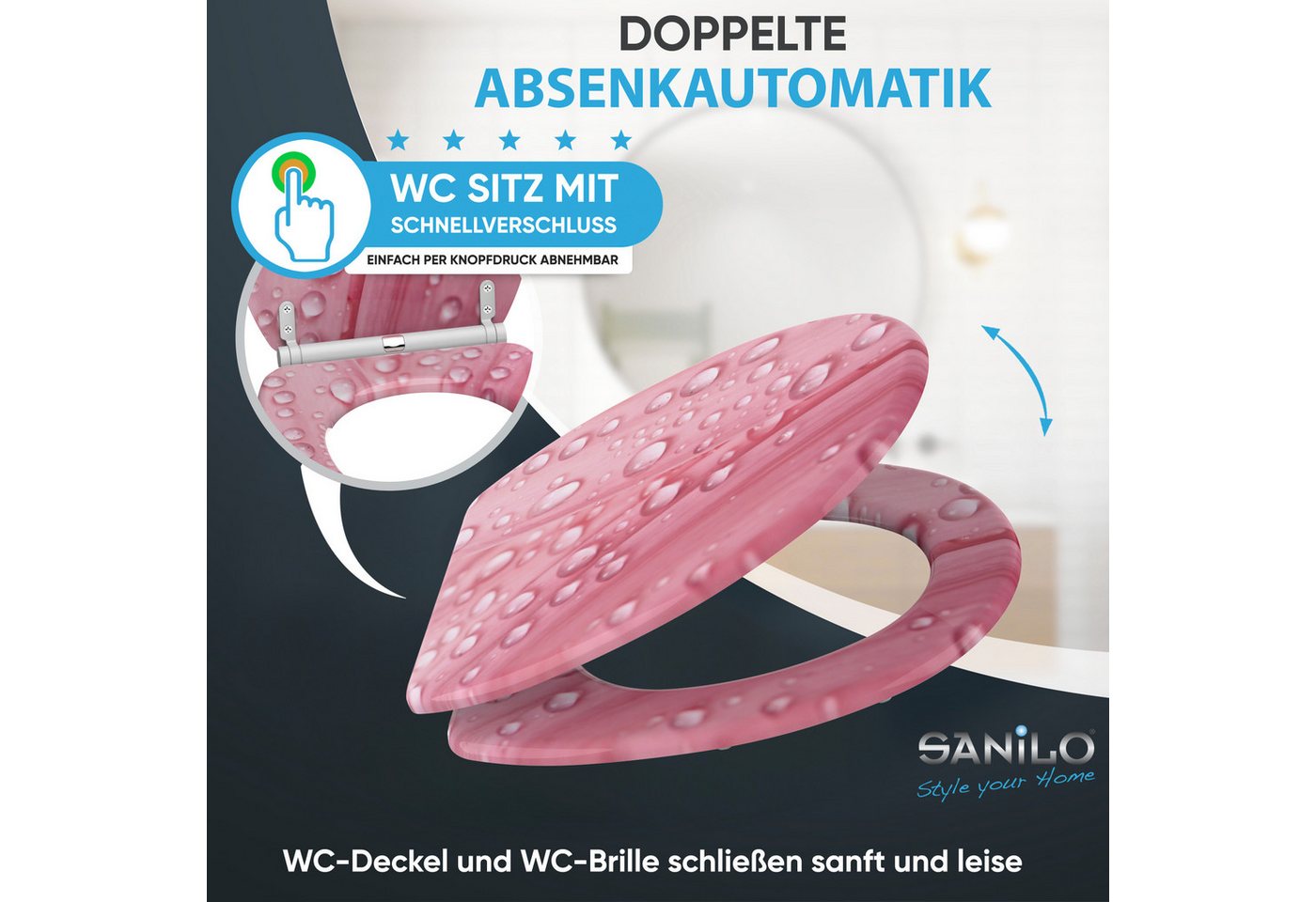 Sanilo WC-Sitz Pink Flower mit Absenkautomatik & Quick Release, Premium Toilettendeckel, abnehmbar, leichte Montage von oben – Bild 3 von 5