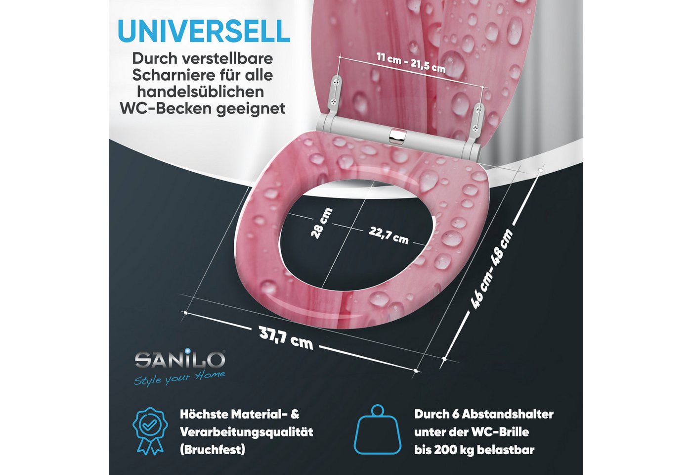 Sanilo WC-Sitz Pink Flower mit Absenkautomatik & Quick Release, Premium Toilettendeckel, abnehmbar, leichte Montage von oben – Bild 4 von 5