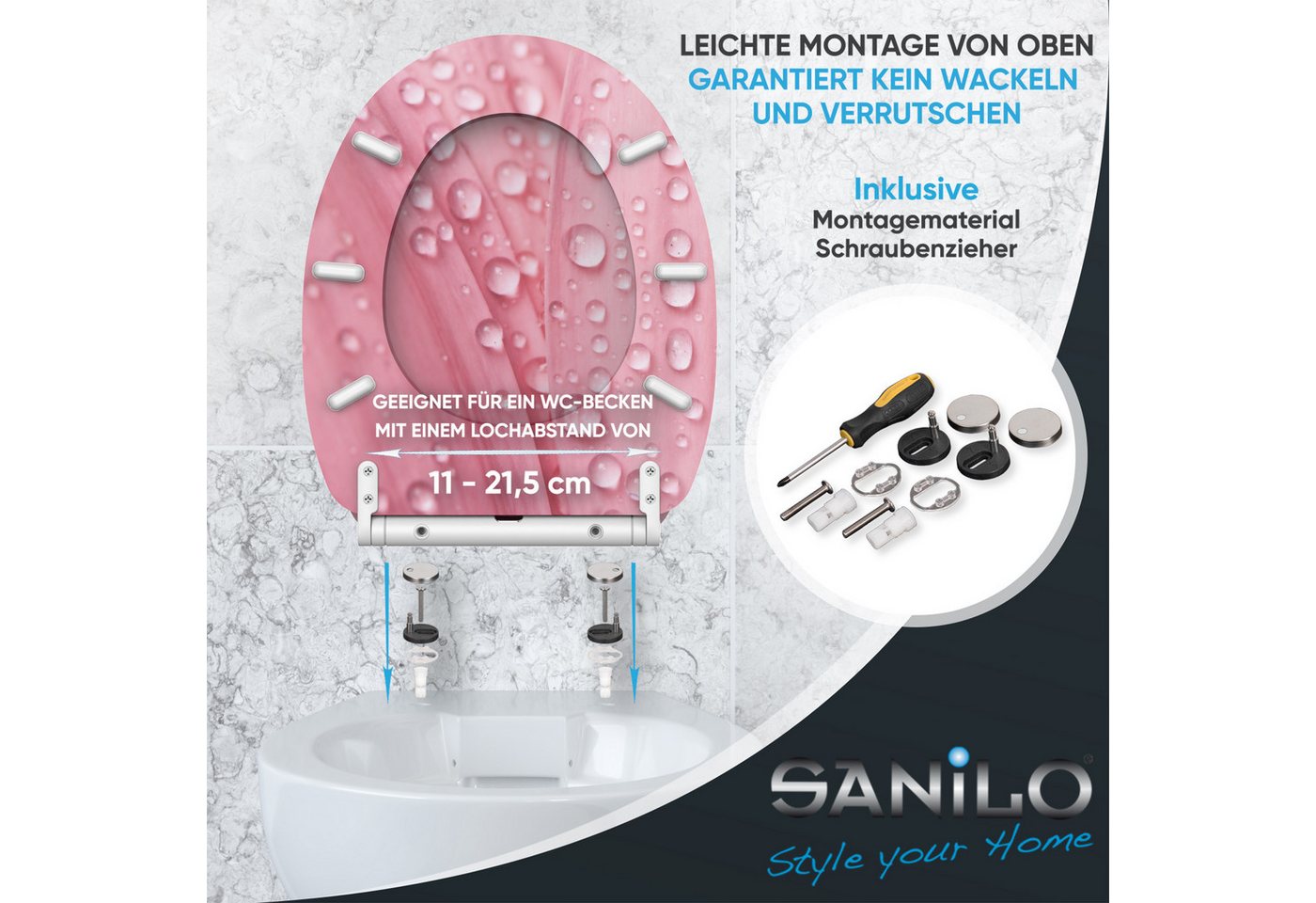 Sanilo WC-Sitz Pink Flower mit Absenkautomatik & Quick Release, Premium Toilettendeckel, abnehmbar, leichte Montage von oben – Bild 5 von 5