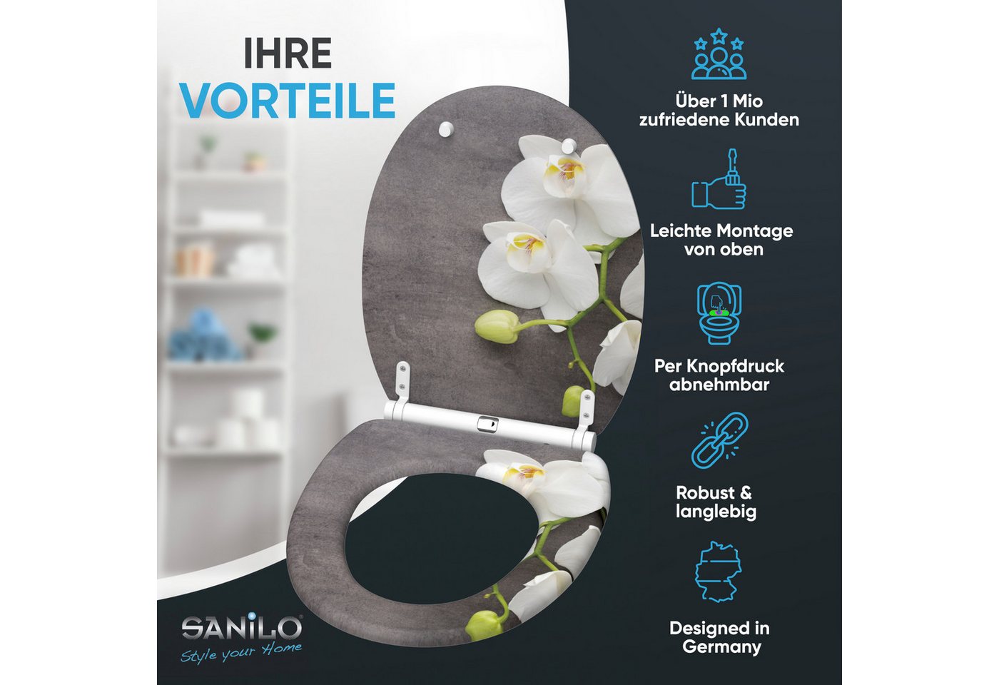Sanilo WC-Sitz Pretty mit Absenkautomatik, Toilettendeckel direkt vom Hersteller, hochwertig & moderner Klodeckel mit Motiv, universell, leichte Montage – Bild 2 von 5