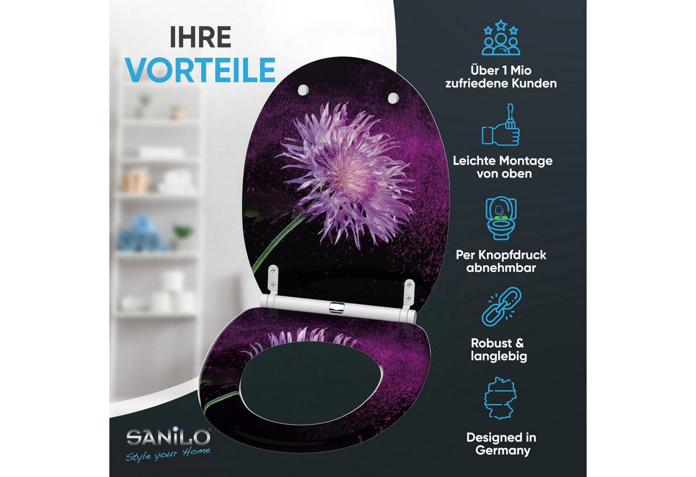 Sanilo WC-Sitz Purple Dust mit Absenkautomatik & Quick Release, Premium Toilettendeckel, abnehmbar, leichte Montage von oben – Bild 2 von 5
