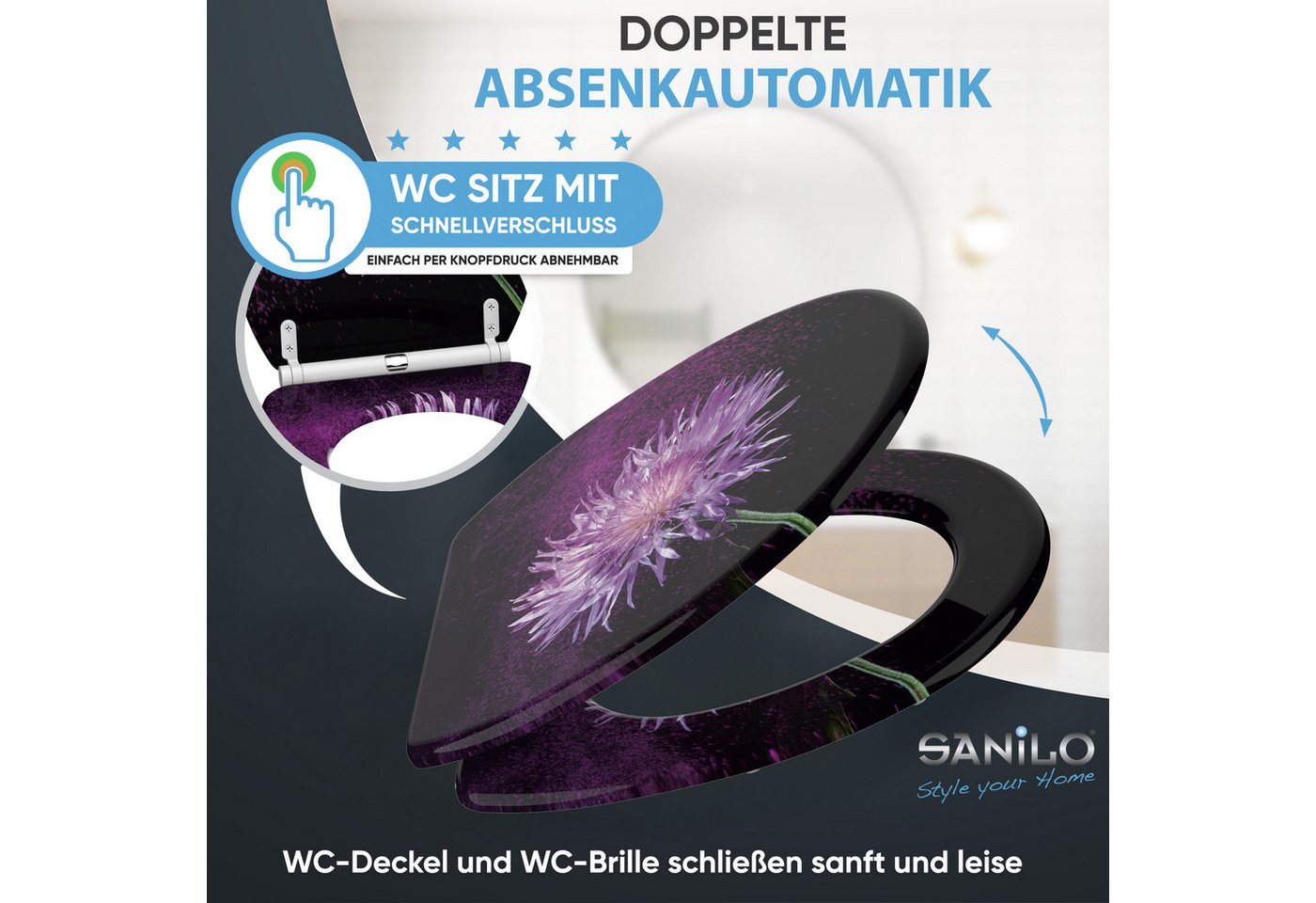 Sanilo WC-Sitz Purple Dust mit Absenkautomatik & Quick Release, Premium Toilettendeckel, abnehmbar, leichte Montage von oben – Bild 3 von 5