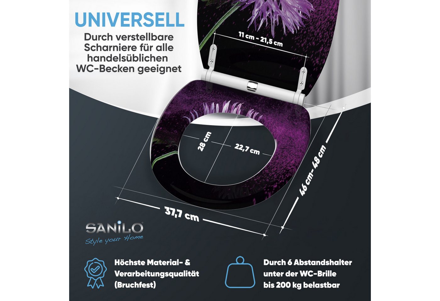 Sanilo WC-Sitz Purple Dust mit Absenkautomatik & Quick Release, Premium Toilettendeckel, abnehmbar, leichte Montage von oben – Bild 4 von 5