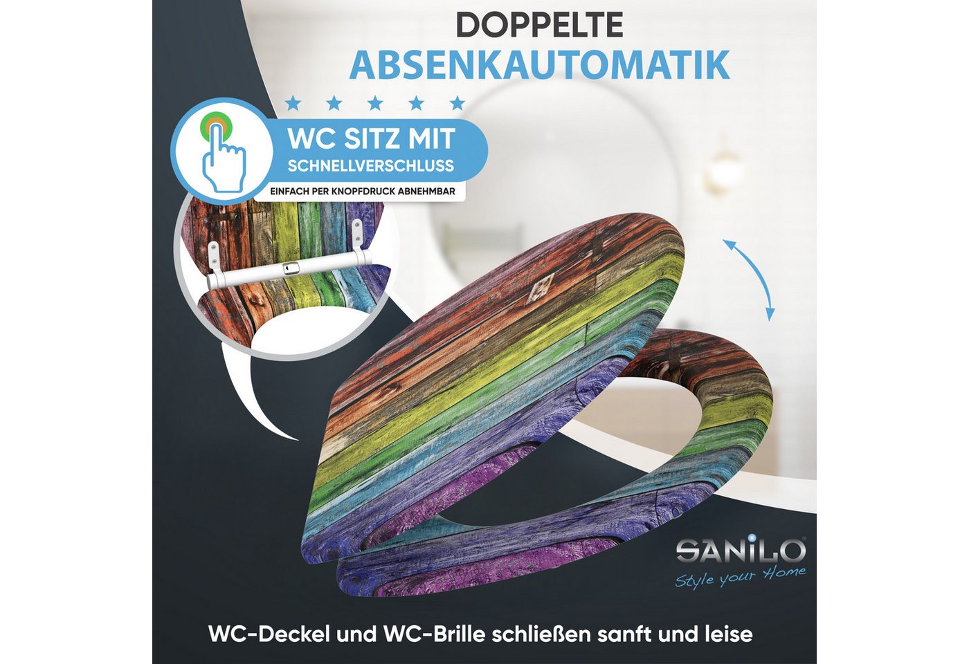 Sanilo WC-Sitz Rainbow mit Absenkautomatik & Quick Release, Premium Toilettendeckel, abnehmbar, leichte Montage von oben – Bild 3 von 5
