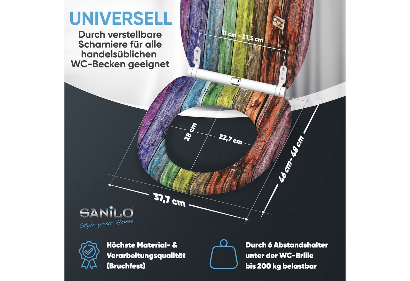 Sanilo WC-Sitz Rainbow mit Absenkautomatik & Quick Release, Premium Toilettendeckel, abnehmbar, leichte Montage von oben – Bild 4 von 5