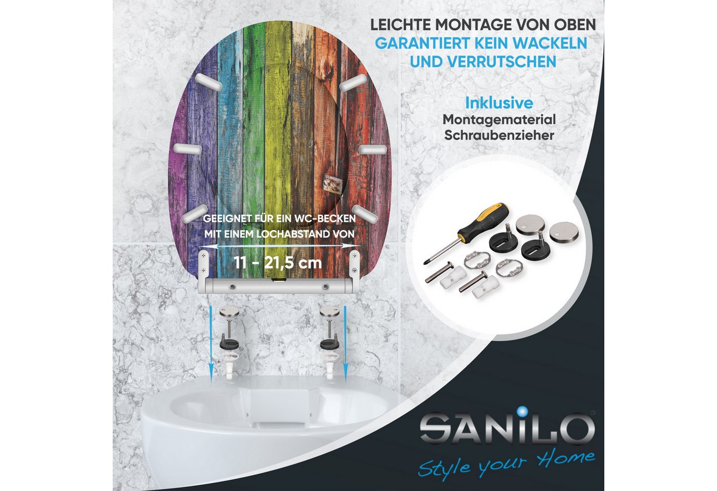 Sanilo WC-Sitz Rainbow mit Absenkautomatik & Quick Release, Premium Toilettendeckel, abnehmbar, leichte Montage von oben – Bild 5 von 5