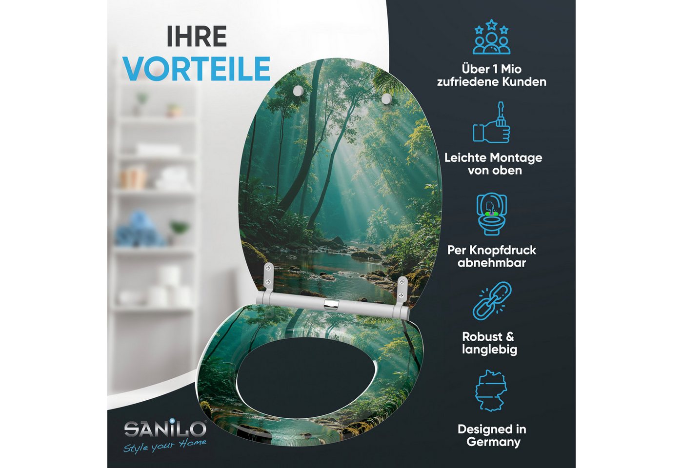 Sanilo WC-Sitz Rainforest mit Absenkautomatik & Quick Release, hochwertig, abnehmbar, leichte Montage von oben, mit Schraubenzieher – Bild 2 von 5