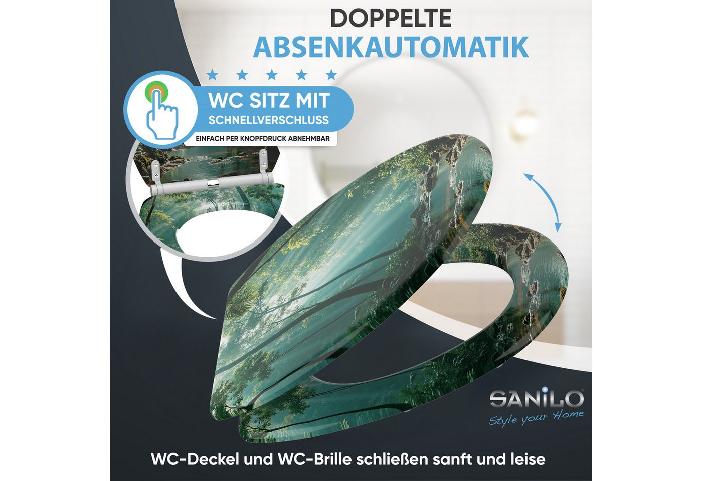 Sanilo WC-Sitz Rainforest mit Absenkautomatik & Quick Release, hochwertig, abnehmbar, leichte Montage von oben, mit Schraubenzieher – Bild 3 von 5