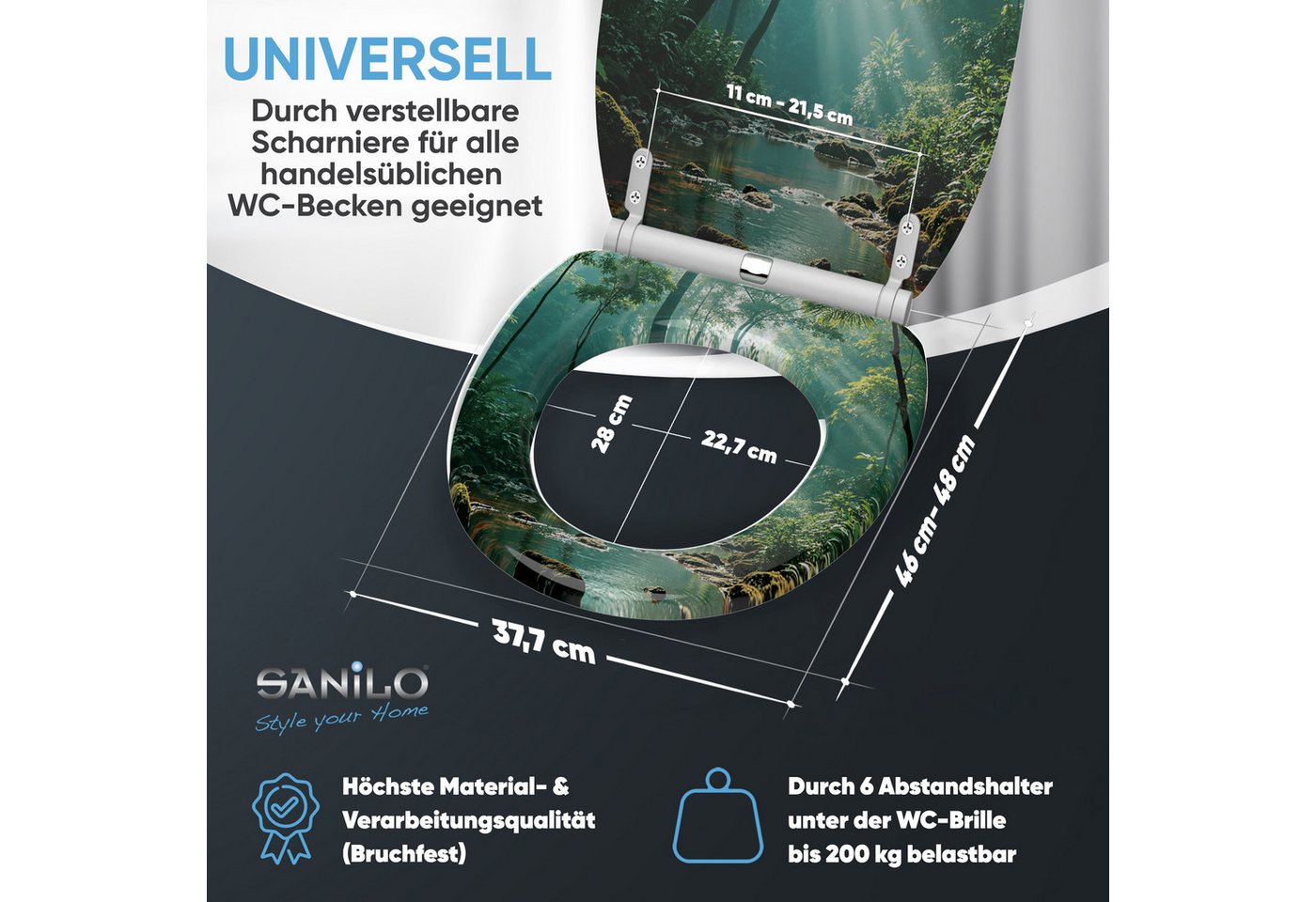 Sanilo WC-Sitz Rainforest mit Absenkautomatik & Quick Release, hochwertig, abnehmbar, leichte Montage von oben, mit Schraubenzieher – Bild 4 von 5
