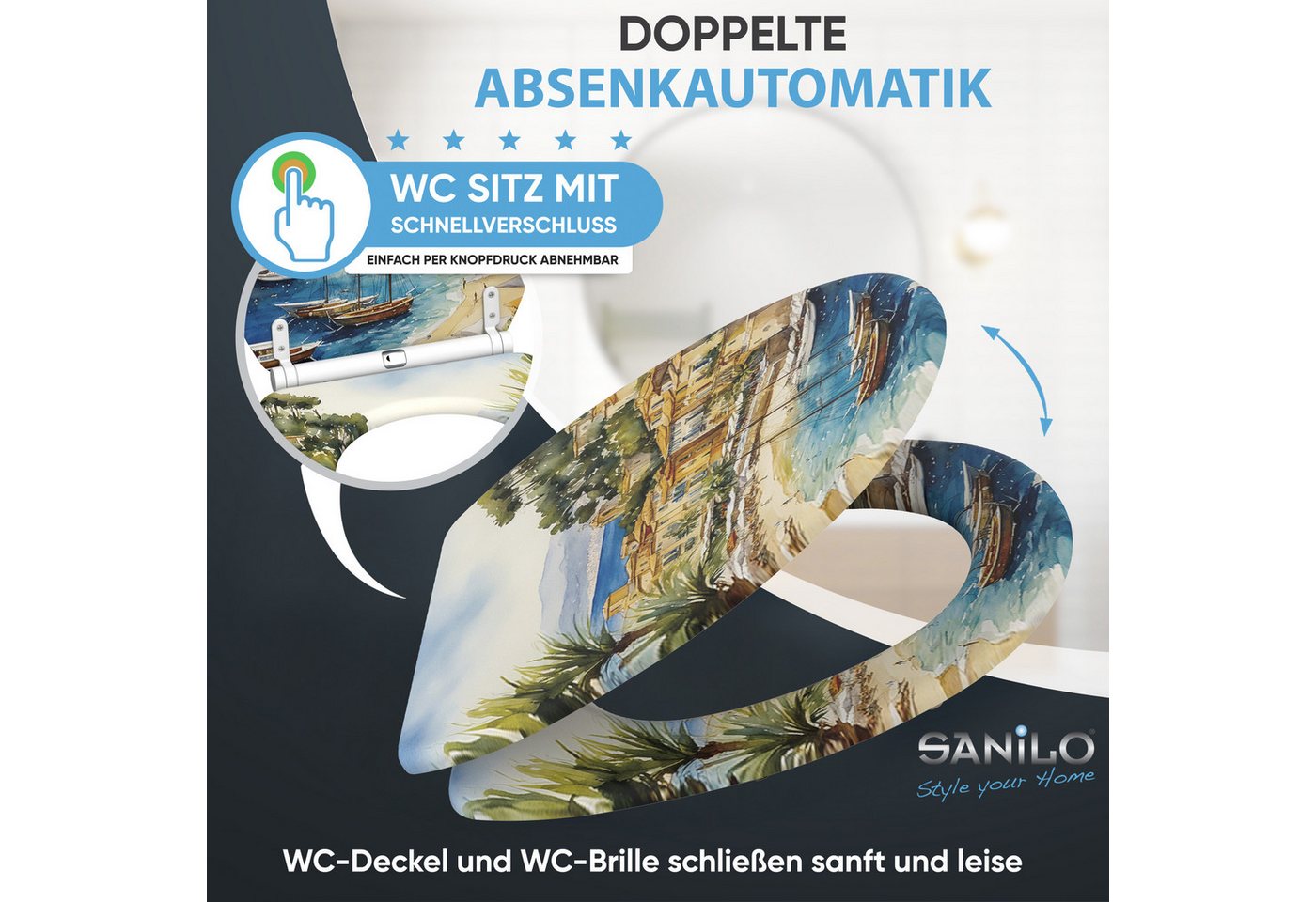 Sanilo WC-Sitz Riviera mit Absenkautomatik & Quick Release, Premium Toilettendeckel, abnehmbar, leichte Montage von oben – Bild 3 von 5