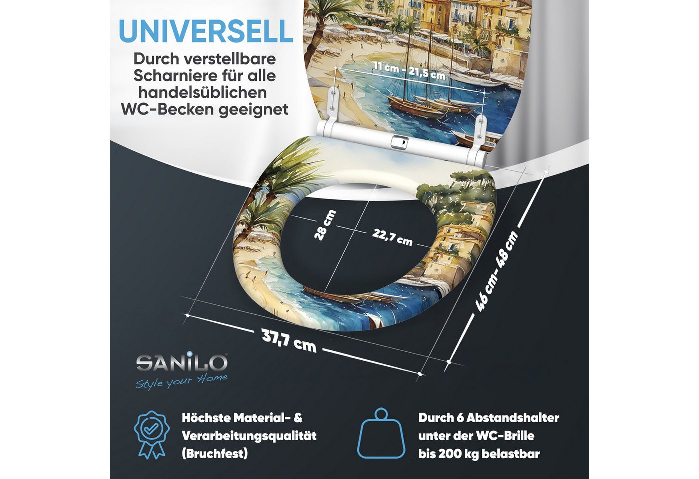 Sanilo WC-Sitz Riviera mit Absenkautomatik & Quick Release, Premium Toilettendeckel, abnehmbar, leichte Montage von oben – Bild 4 von 5