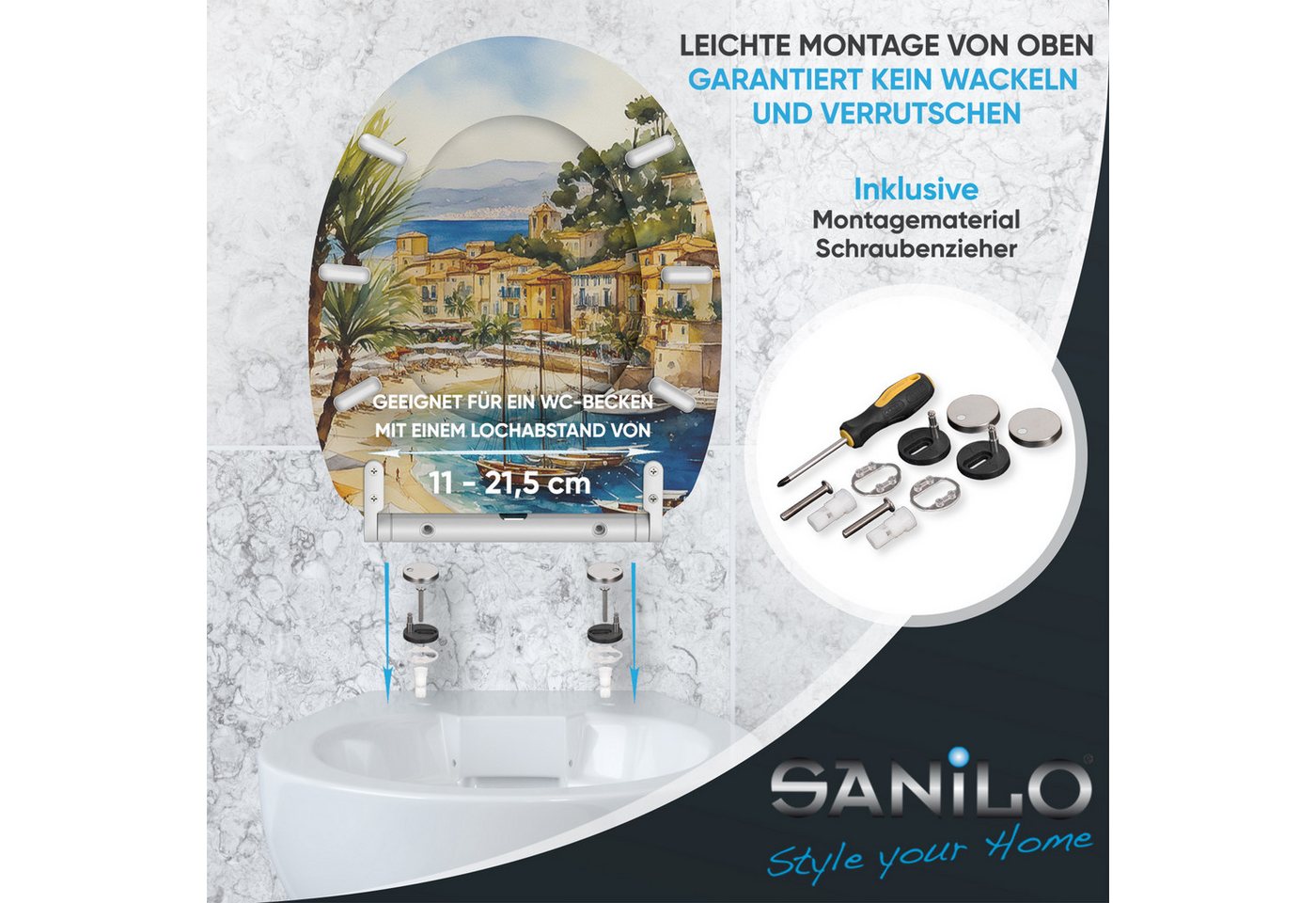 Sanilo WC-Sitz Riviera mit Absenkautomatik & Quick Release, Premium Toilettendeckel, abnehmbar, leichte Montage von oben – Bild 5 von 5