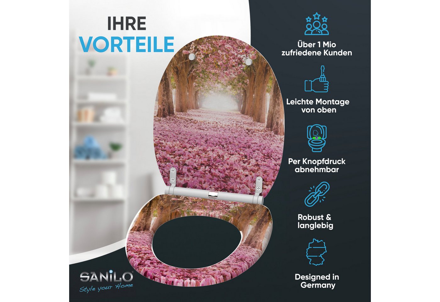 Sanilo WC-Sitz Romantik mit Absenkautomatik & Quick Release, Premium Toilettendeckel, abnehmbar, leichte Montage von oben – Bild 2 von 5